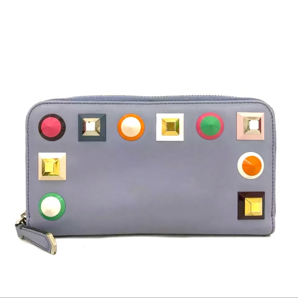 279 Fendi Vitello Liberty Rainbow Studs Leather Zip Around Long Wallet - Picture 9 of 10